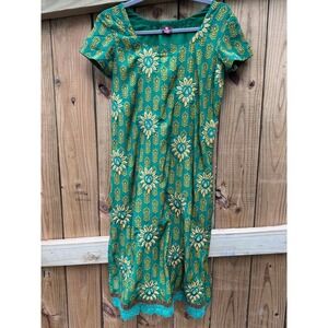 Eve's World Boutique Green‎ Floral Embroidered Dress Lace Trim Party